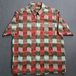 Orvis Active Fit Men M Plaid Short Sleeve Button Up Woven Cotton Shirt